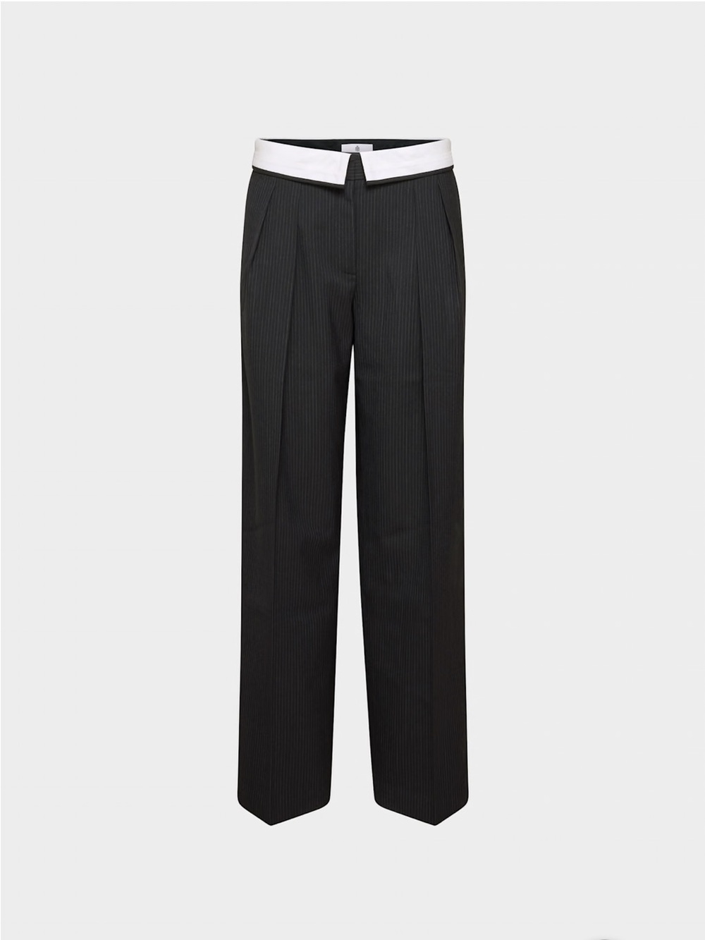Babaton Gray Pinstripe High-Waist Trousers with White Waistband